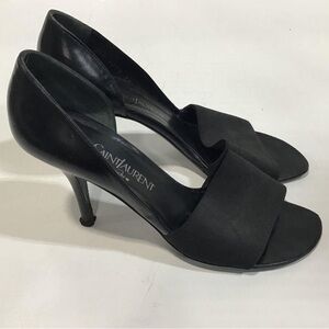Women’s Yves Saint Laurent Elegant Black Leather Open Toe Heels Size 38.5